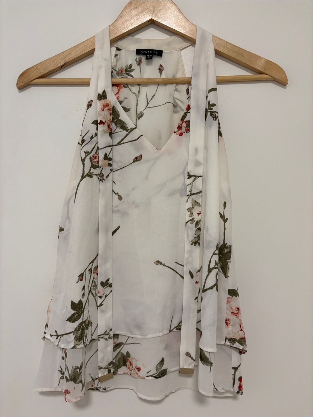 Dynamite White Floral Chiffon Halter Camisole with Ties